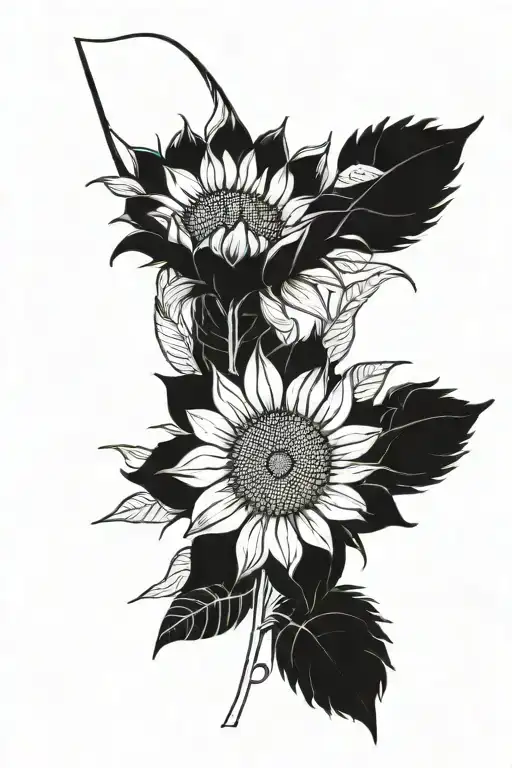 Sunflower thigh tattoo with the name Taylor Catherine and date 3/27/98 tattoo design idea