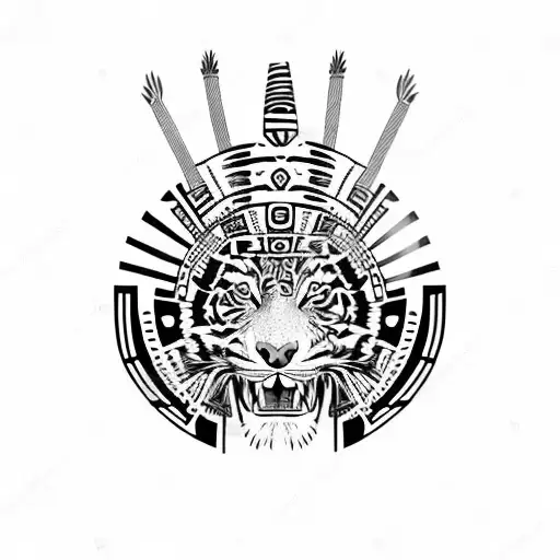 Aztec warrior with tiger  tattoo design idea
