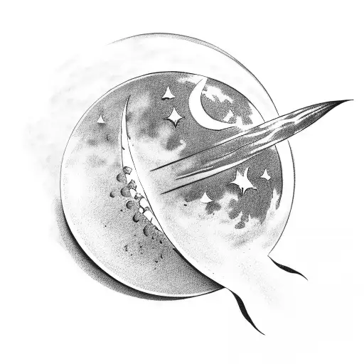 perfume bottle containing a crescent moon, full moon, and a melting sun tattoo design idea