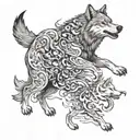 A wolf running with a pack of wild animals, symbolizing a connection to nature tattoo design idea