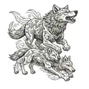 A wolf running with a pack of wild animals, symbolizing a connection to nature tattoo design idea