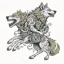 A wolf running with a pack of wild animals, symbolizing a connection to nature tattoo design idea