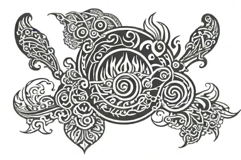 fire, water, air, and rocks Hawaii style band around bicep tattoo design idea