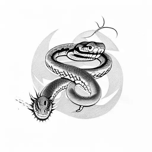 Snake red and black in moment of attacking tattoo design idea