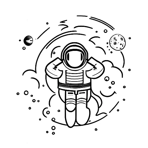 An astronaut floating in solitude in outer space tattoo design idea