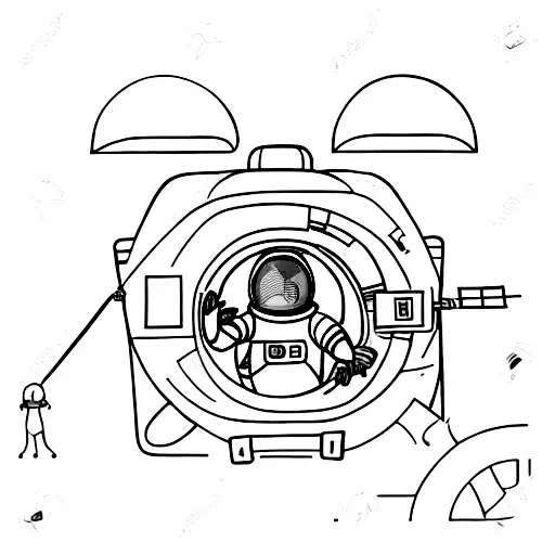 A minimalist depiction of an astronaut practicing physical fitness in zero gravity tattoo design idea