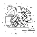 A minimalist depiction of an astronaut practicing physical fitness in zero gravity tattoo design idea