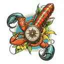 lobster with compass and daffodil  tattoo design idea