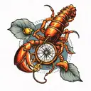 lobster with compass and daffodil  tattoo design idea
