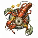 lobster with compass and daffodil  tattoo design idea