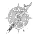 samurai katana with warrior kanji tattoo design idea