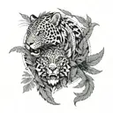 dragon and jaguar with ferns and birds tattoo design idea