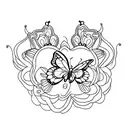 A lego butterfly with a tiara and flowers tattoo design idea