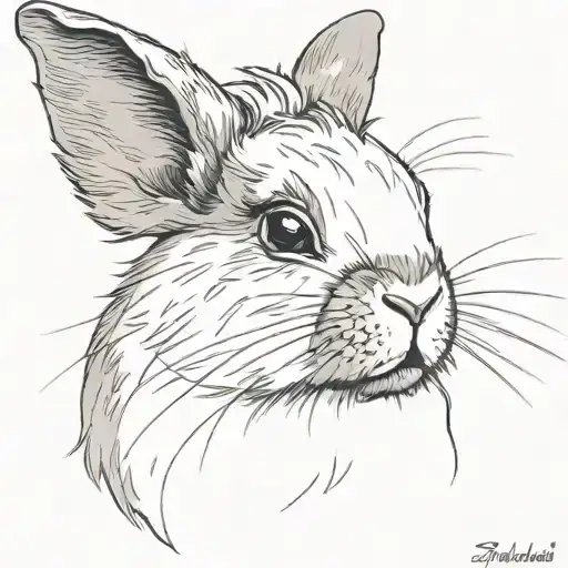 black lionhead rabbit with small upstanding ears small cheeks and a white dot on his nose tattoo design idea