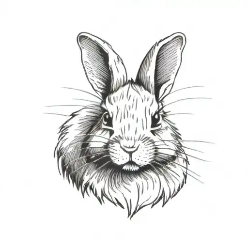 Grey lionhead rabbit with small upstanding ears, small cheeks and a white dot on the nose tattoo design idea