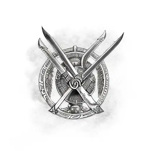 spartan warrior defending with shield and spear tattoo design idea