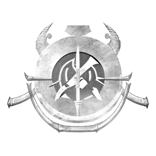 spartan warrior defending with shield and spear tattoo design idea