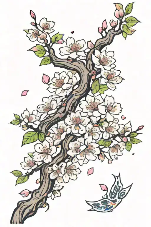 a whole branch of cherry blossom petals and everything tattoo design idea