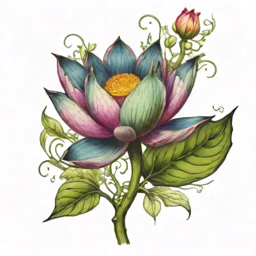 lotus flower broken stem new growth number 3 tattoo design idea