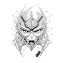 Incorporate elements of anime and Shingeki no Kiojin in a surreal blackwork composition tattoo design idea