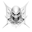 Incorporate elements of anime and Shingeki no Kiojin in a surreal blackwork composition tattoo design idea