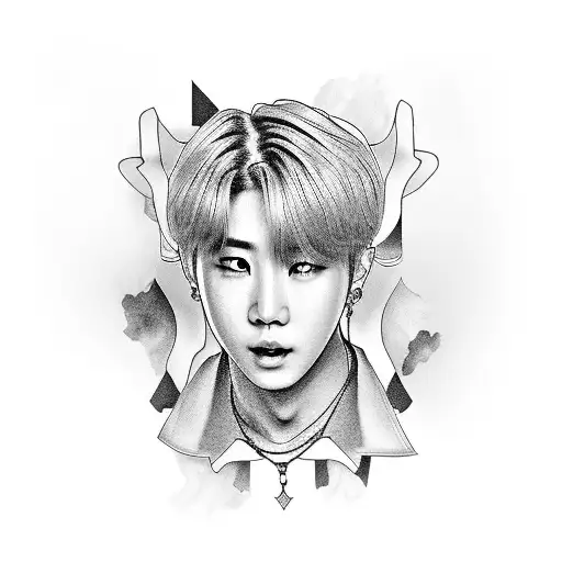 Design a tattoo featuring each member of BTS in a unique style tattoo design idea