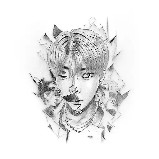 Design a tattoo featuring each member of BTS in a unique style tattoo design idea