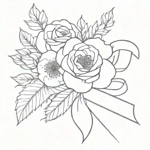 simple fine line single violet and rose flower bouquet tied together with a ribbon tattoo design idea