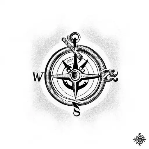 anchor with compass tattoo design idea