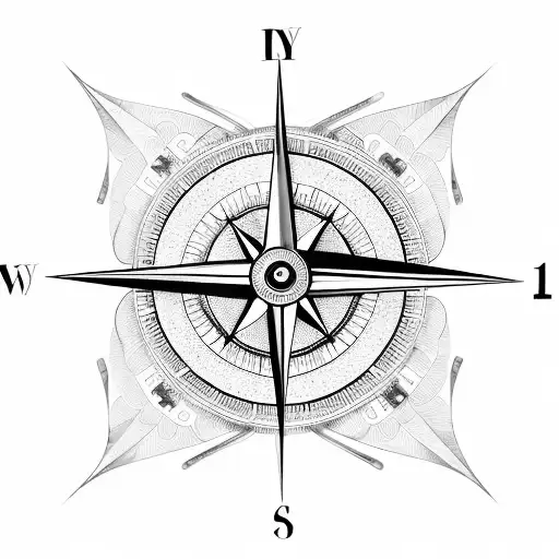 A surrealistic design combining a compass, a clock, and a pair of hands intertwined in an intricate pattern tattoo design idea