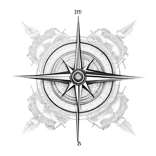 A surrealistic design combining a compass, a clock, and a pair of hands intertwined in an intricate pattern tattoo design idea