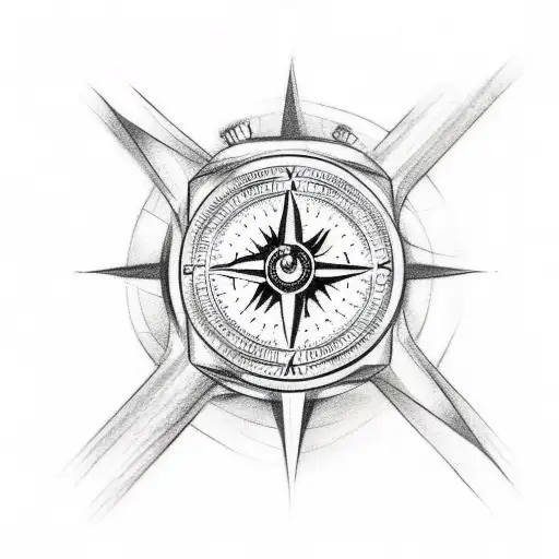 A sketch-style tattoo depicting a compass, a vintage pocket watch, and delicate hands reaching out tattoo design idea