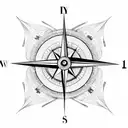 A surrealistic design combining a compass, a clock, and a pair of hands intertwined in an intricate pattern tattoo design idea