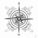 A surrealistic design combining a compass, a clock, and a pair of hands intertwined in an intricate pattern tattoo design idea