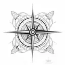 A surrealistic design combining a compass, a clock, and a pair of hands intertwined in an intricate pattern tattoo design idea