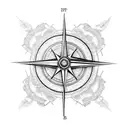 A surrealistic design combining a compass, a clock, and a pair of hands intertwined in an intricate pattern tattoo design idea