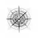 A surrealistic design combining a compass, a clock, and a pair of hands intertwined in an intricate pattern tattoo design idea