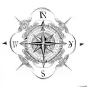 A detailed blackwork tattoo showcasing a compass, an hourglass, and hands in a symmetrical composition tattoo design idea