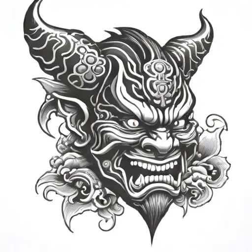 japanesse oni mask split tattoo design idea