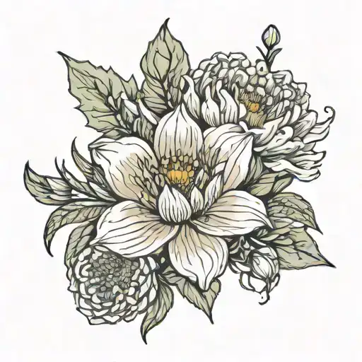lily lily rose rose rose aster aster daisy dasiy lotus lotus cosmo cosmo poppy poppy iris chrysanthemum carnation tattoo design idea