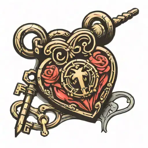 heart lock with keys  tattoo design idea