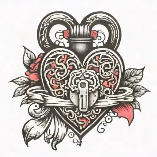 heart lock with keys and ribbons  tattoo design idea