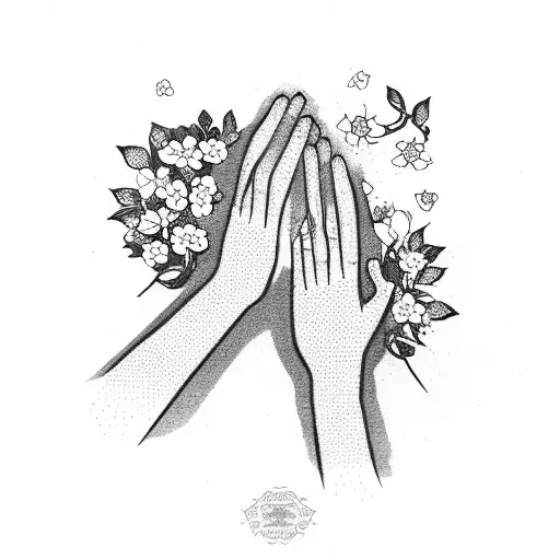2 holding hands romantically, cherry blossom, in a frame  tattoo design idea