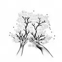 2 holding hands romantically, cherry blossom, in a frame  tattoo design idea