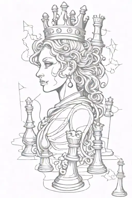 Chess queen piece surrounded by jigsaw puzzle pieces  tattoo design idea