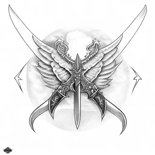swords, lightning and wings tattoo design idea