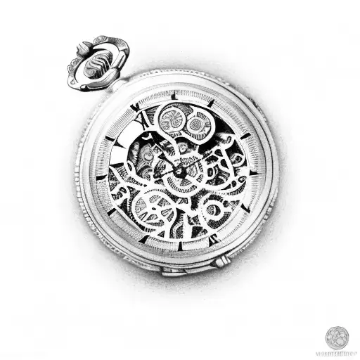 Pocket watch surrounded by gears and mechanical elements tattoo design idea