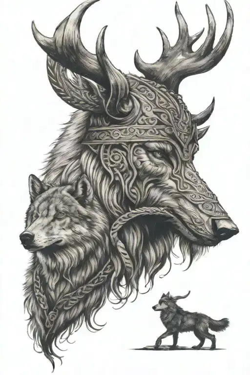 nordic Vikings and wolfs tattoo design idea