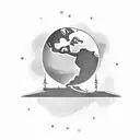 A silhouette of a globe with a plane flying around it, with the letters 'L' and 'A' forming the plane's trail tattoo design idea