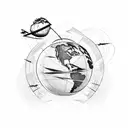 A silhouette of a globe with a plane flying around it, with the letters 'L' and 'A' forming the plane's trail tattoo design idea